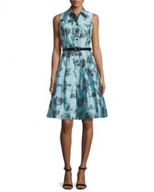 Rickie Freeman for Teri Jon Sleeveless Belted Floral Shirtdress at Neiman Marcus